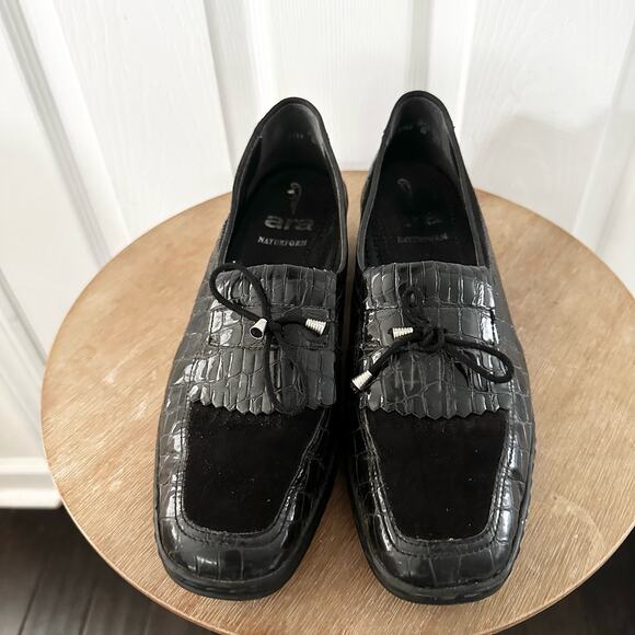 Ara Black Croc Embossed Rachel Slip On Loafer Low Comfort Wedge 7.5 G UK 10 US - Picture 4 of 10